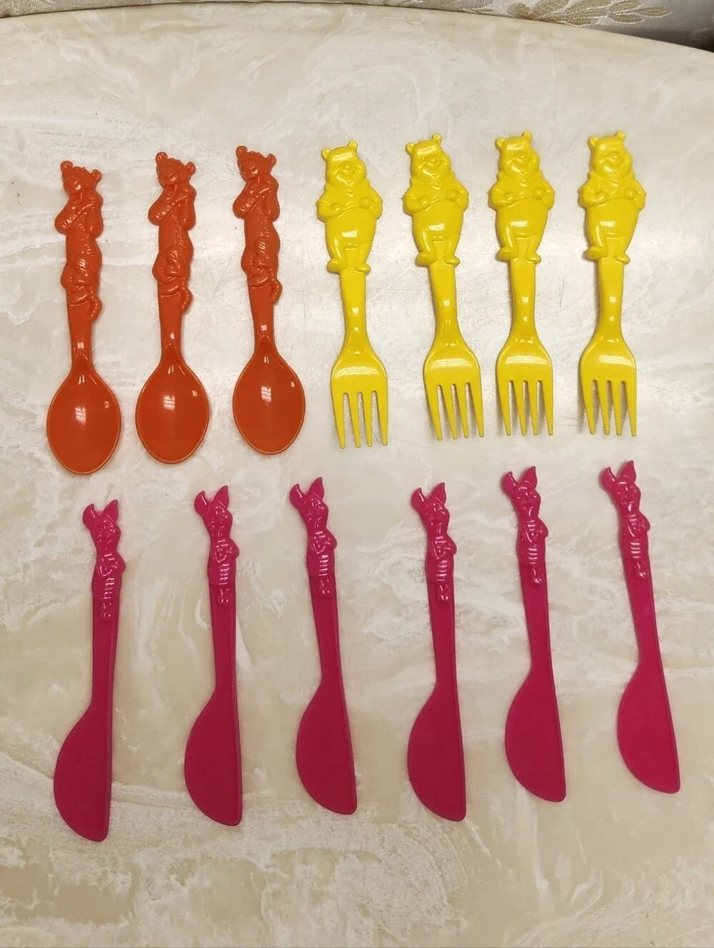 Vintage‎ Winnie the Pooh Plastic Toddler Cutlery Silverware 13 Pieces
